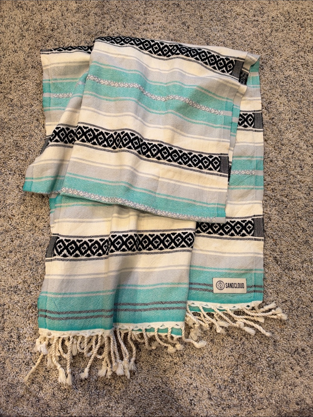 Sandcloud Teal and Cream Turkish-Style Beach Towel